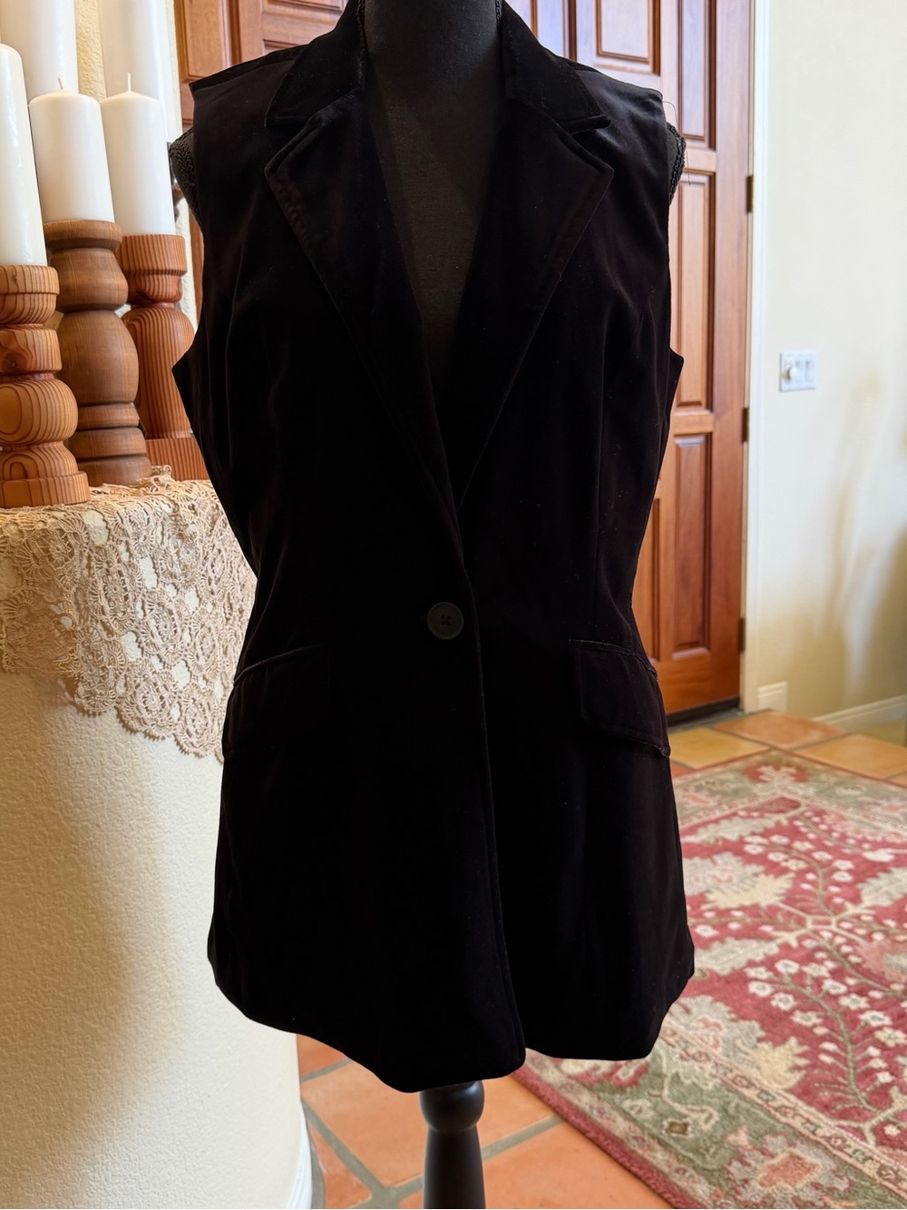 Coldwater Creek Misses Black Velvet Boyfriend Vest Sleeveless Sz 10 Button